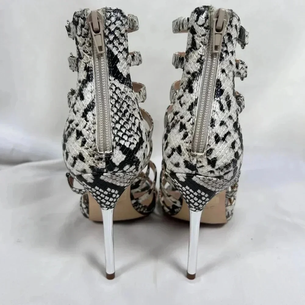 Aldo Unaclya Snake 8.5 Strappy Cage Heels Stiletto Animal Print Party